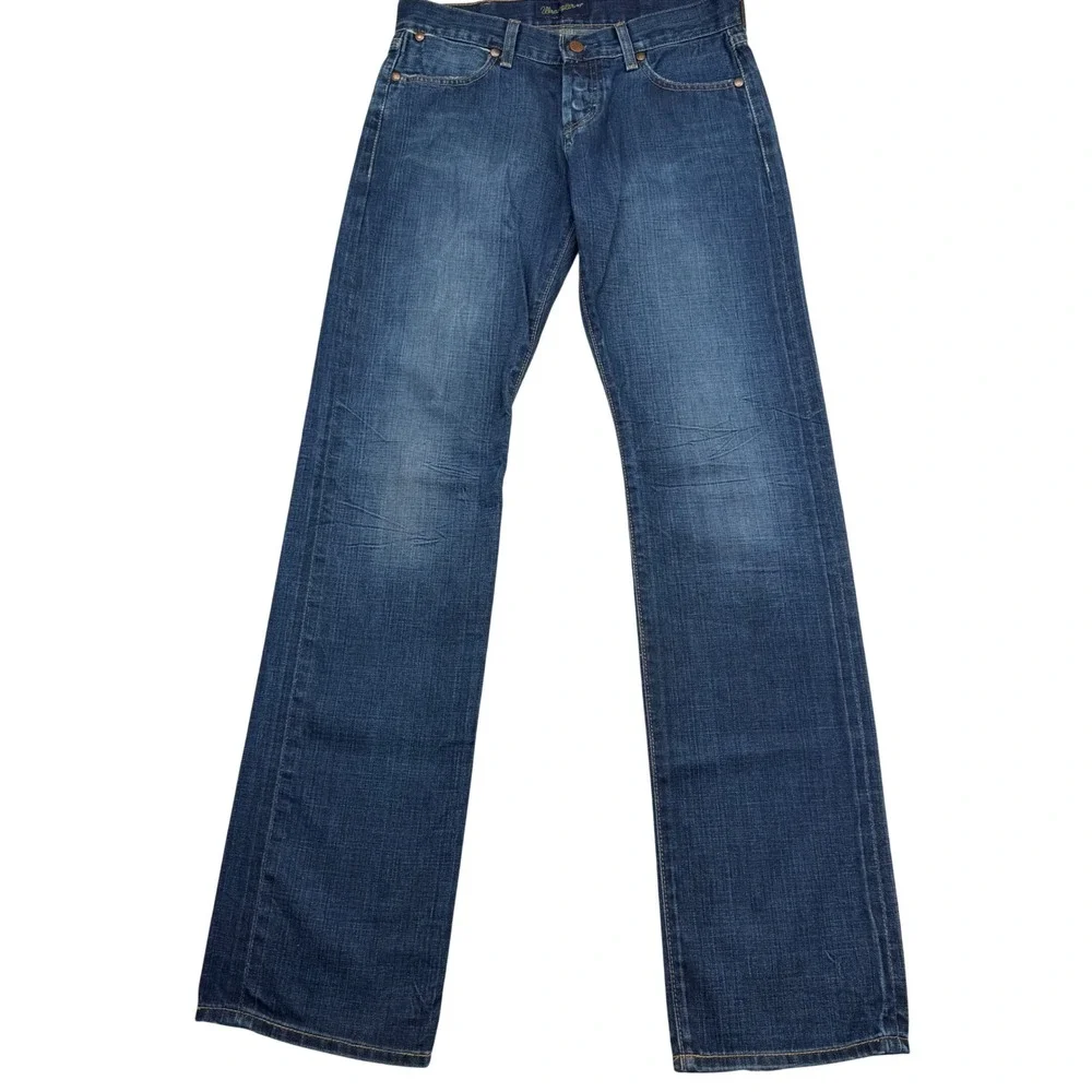 Wrangler 47 Jeans Mens 28x34 Blue Straight Leg Button Fly Made in USA Denim